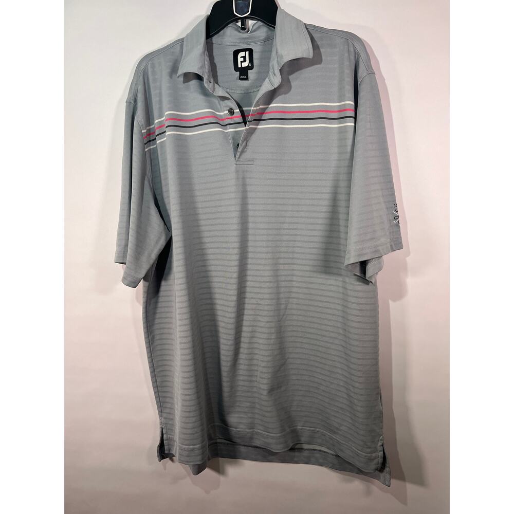 FootJoy Men's Polo Gray Golf Shirt Short Sleeve Size XL Pink Stripe